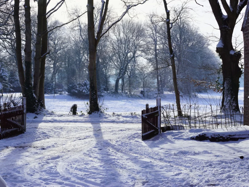 Verschneiter Hof im Winter